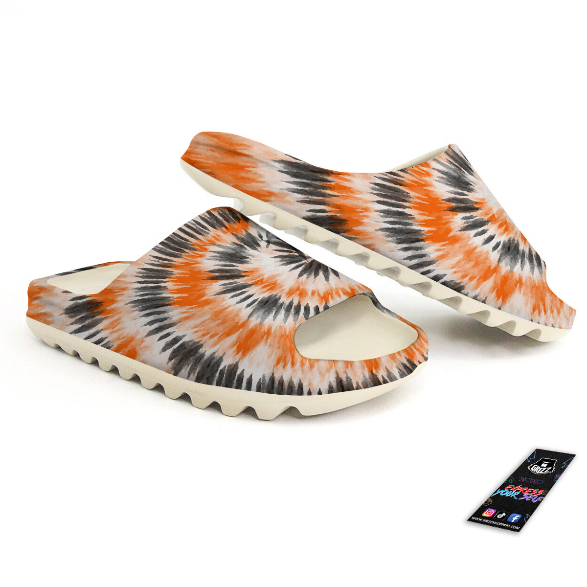 Tie Dye Orange Black Watercolor Print Sandals-grizzshop
