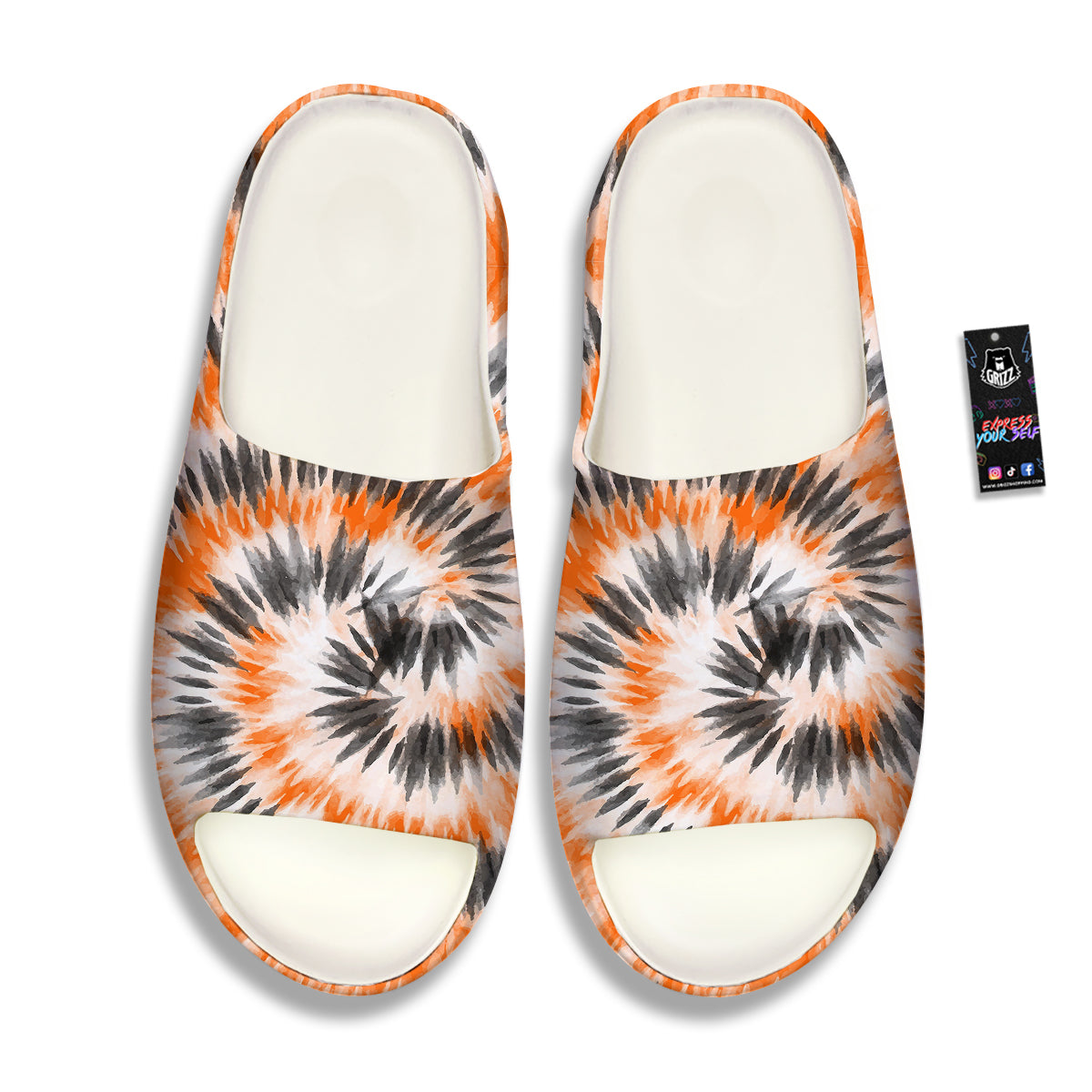 Tie Dye Orange Black Watercolor Print Sandals-grizzshop