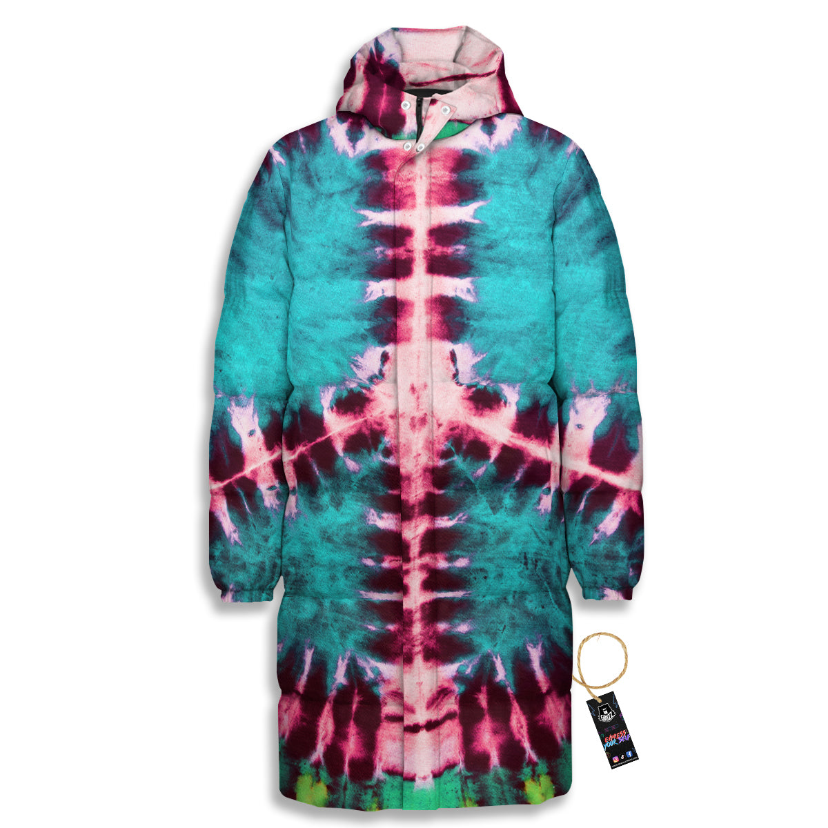 Tie Dye Peace Sign Print Long Down Jacket