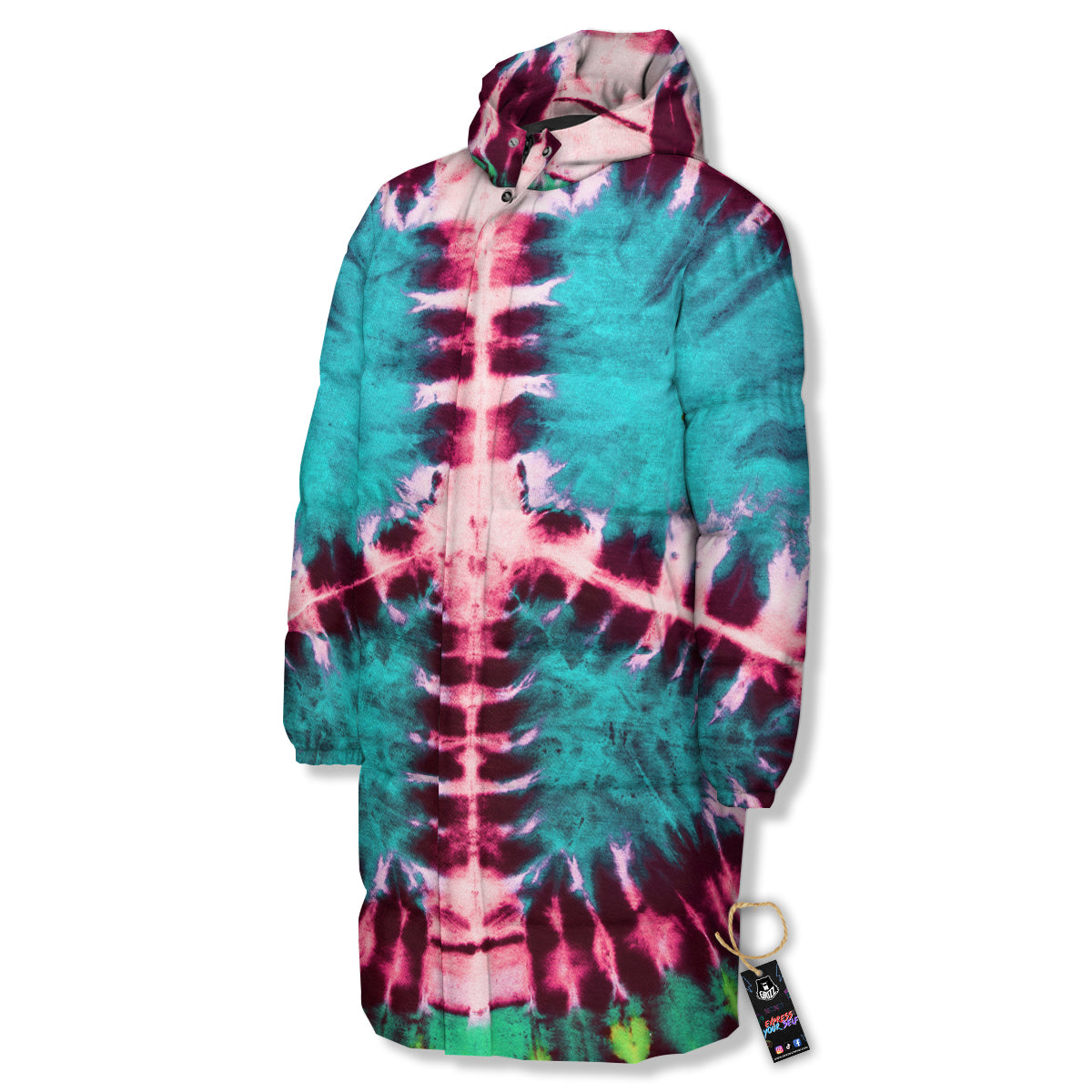 Tie Dye Peace Sign Print Long Down Jacket