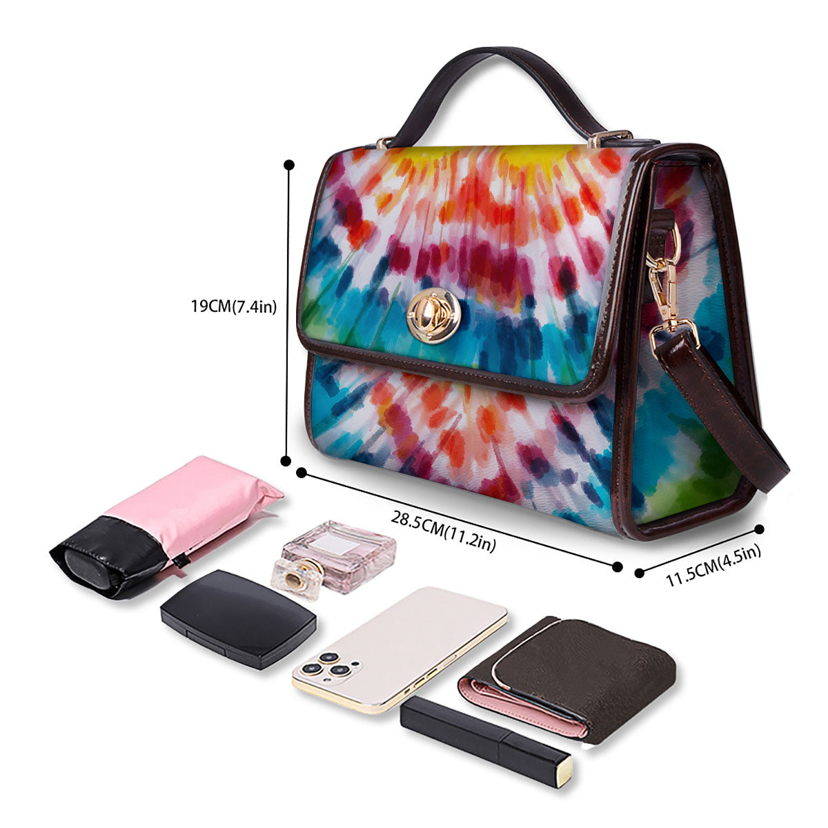 Tie Dye Rainbow Heart Print Women's Satchel Bag