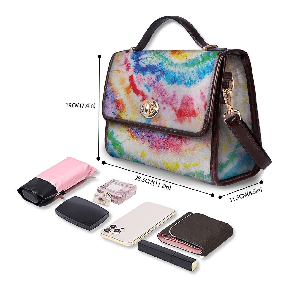 Tie Dye Rainbow Spiral Print Women's Satchel Bag