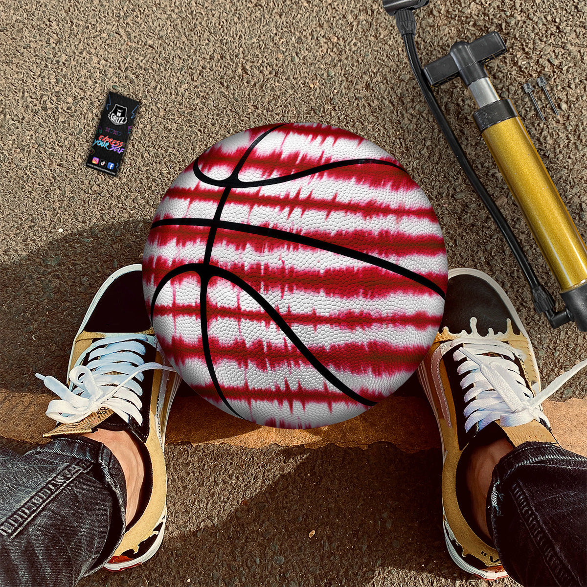 Tie Dye Red Stripe Print Pattern Basketball