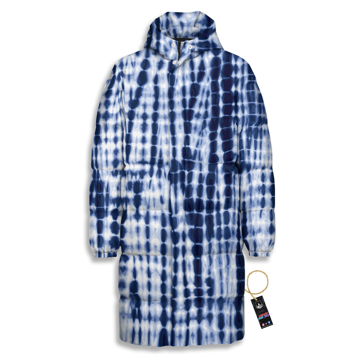 Tie Dye Shibori Blue Print Long Down Jacket