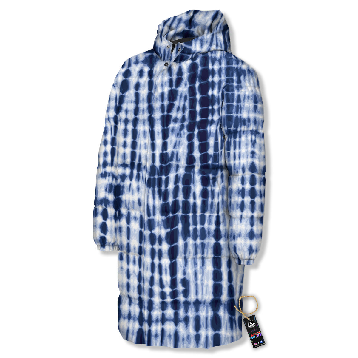 Tie Dye Shibori Blue Print Long Down Jacket