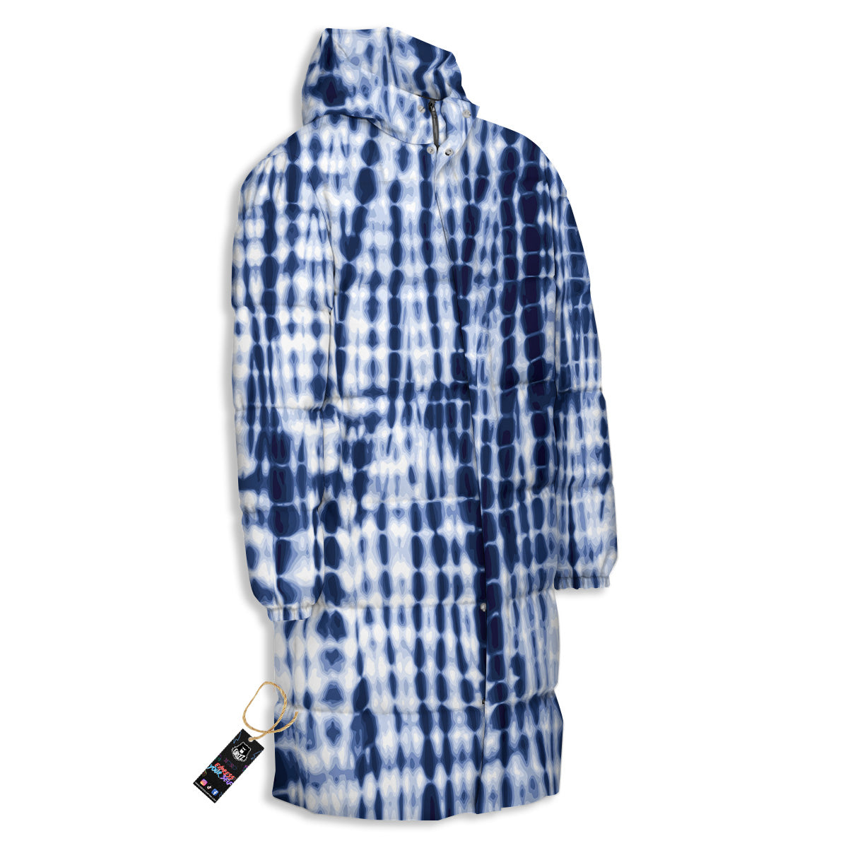 Tie Dye Shibori Blue Print Long Down Jacket