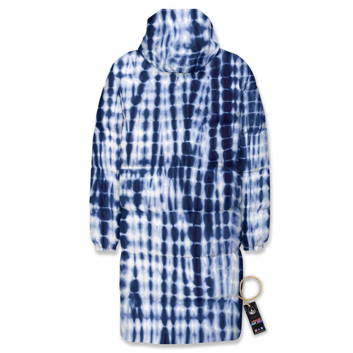 Tie Dye Shibori Blue Print Long Down Jacket