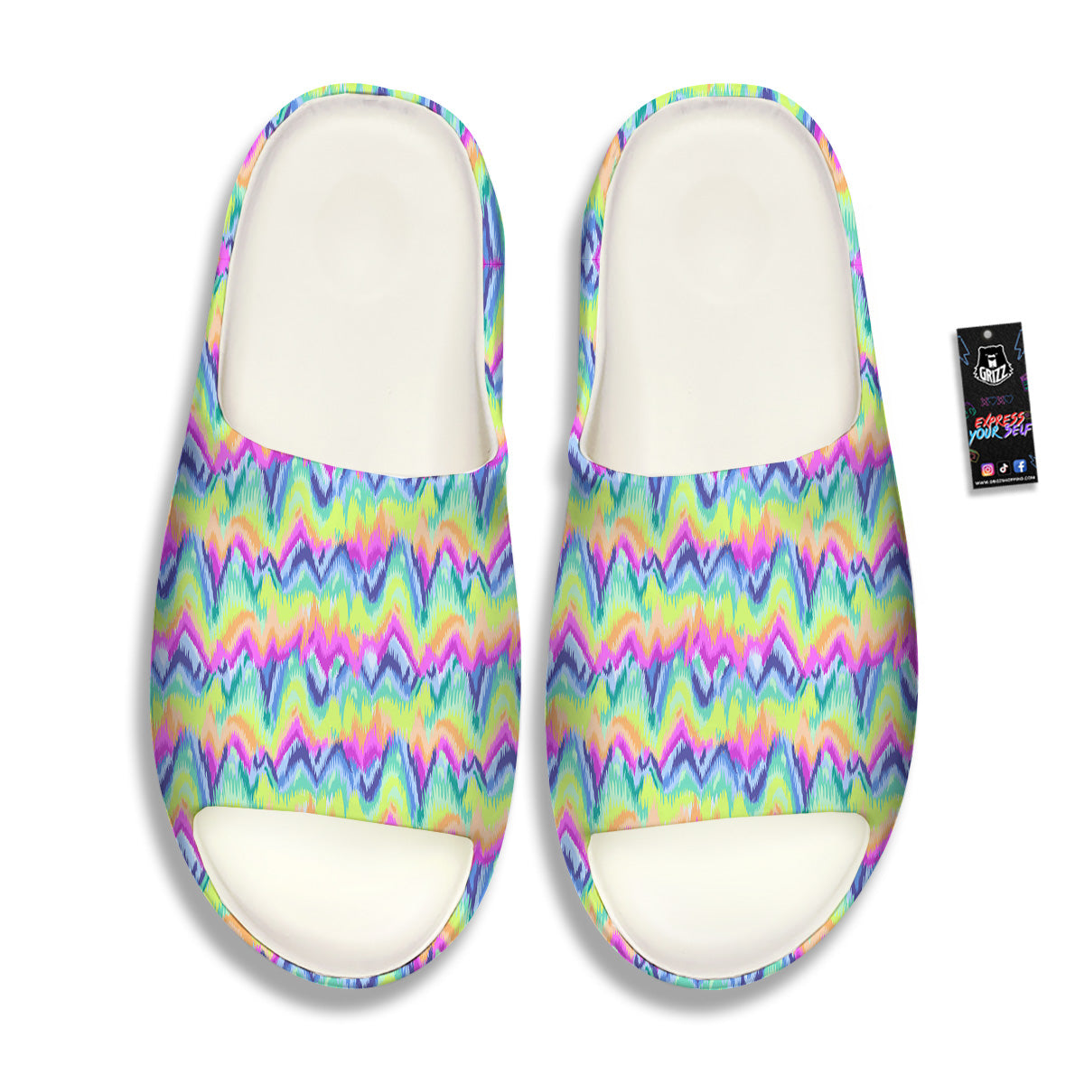 Tie Dye Zigzag Rainbow Print Pattern Sandals-grizzshop