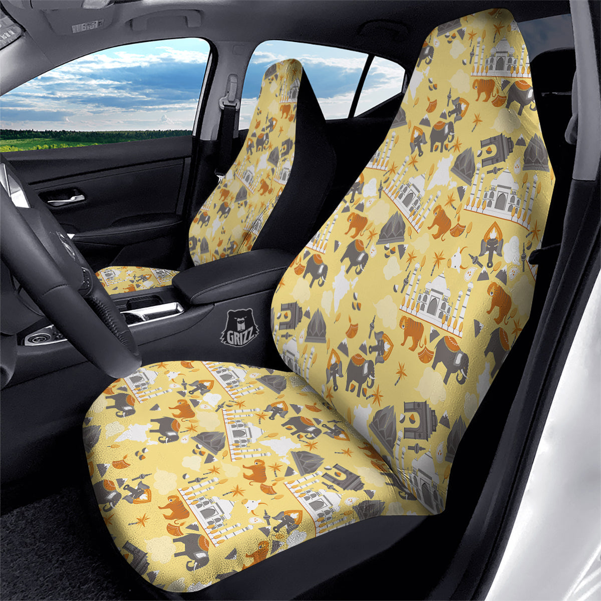 Tiger And Asian Elephant Print Car Seat Covers-grizzshop