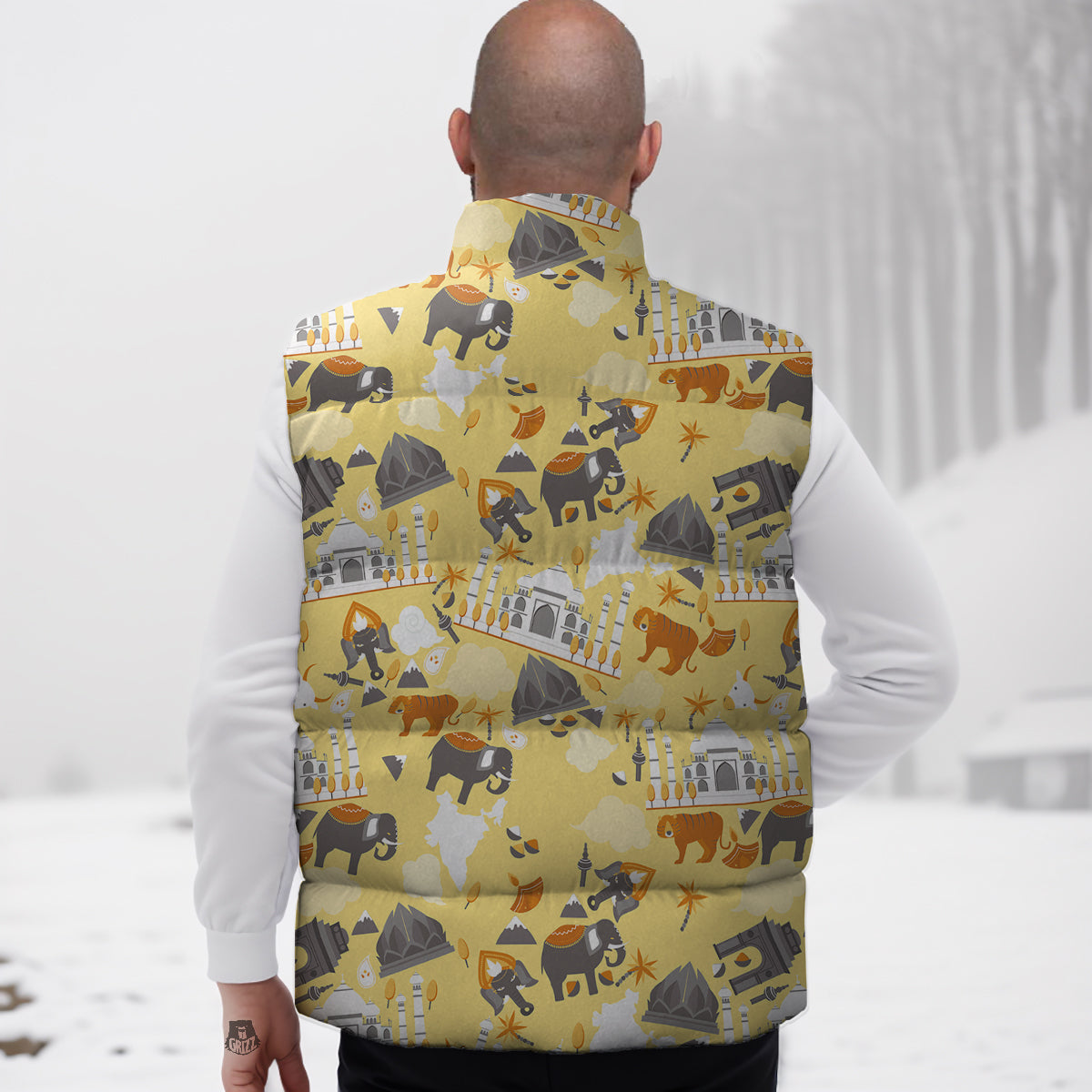 Tiger And Asian Elephant Print Down Vest