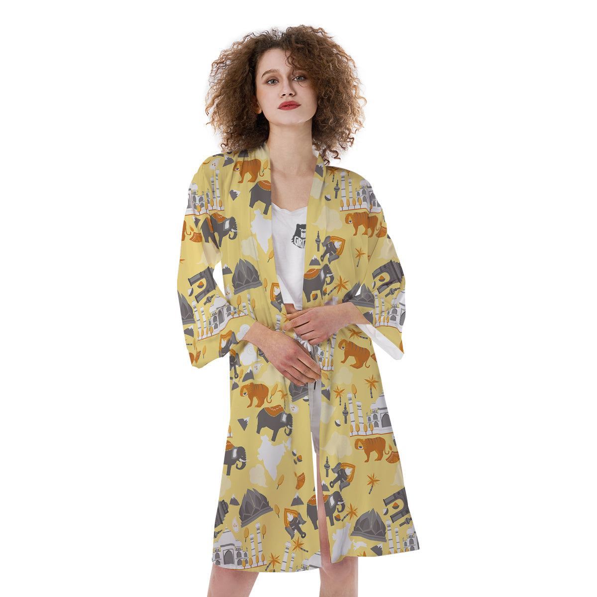 Tiger And Asian Elephant Print Kimono-grizzshop