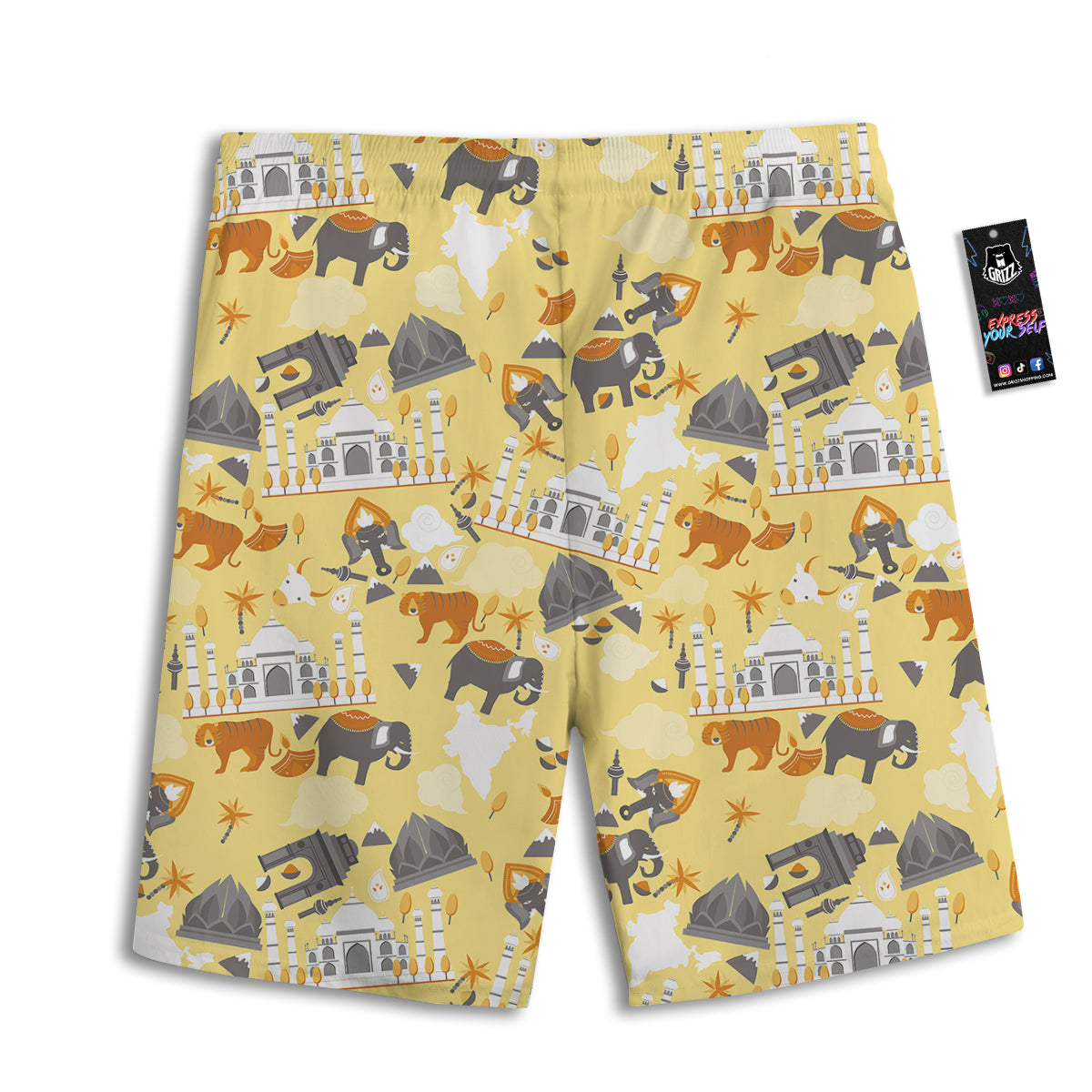 Tiger And Asian Elephant Print Men's Athletic Shorts