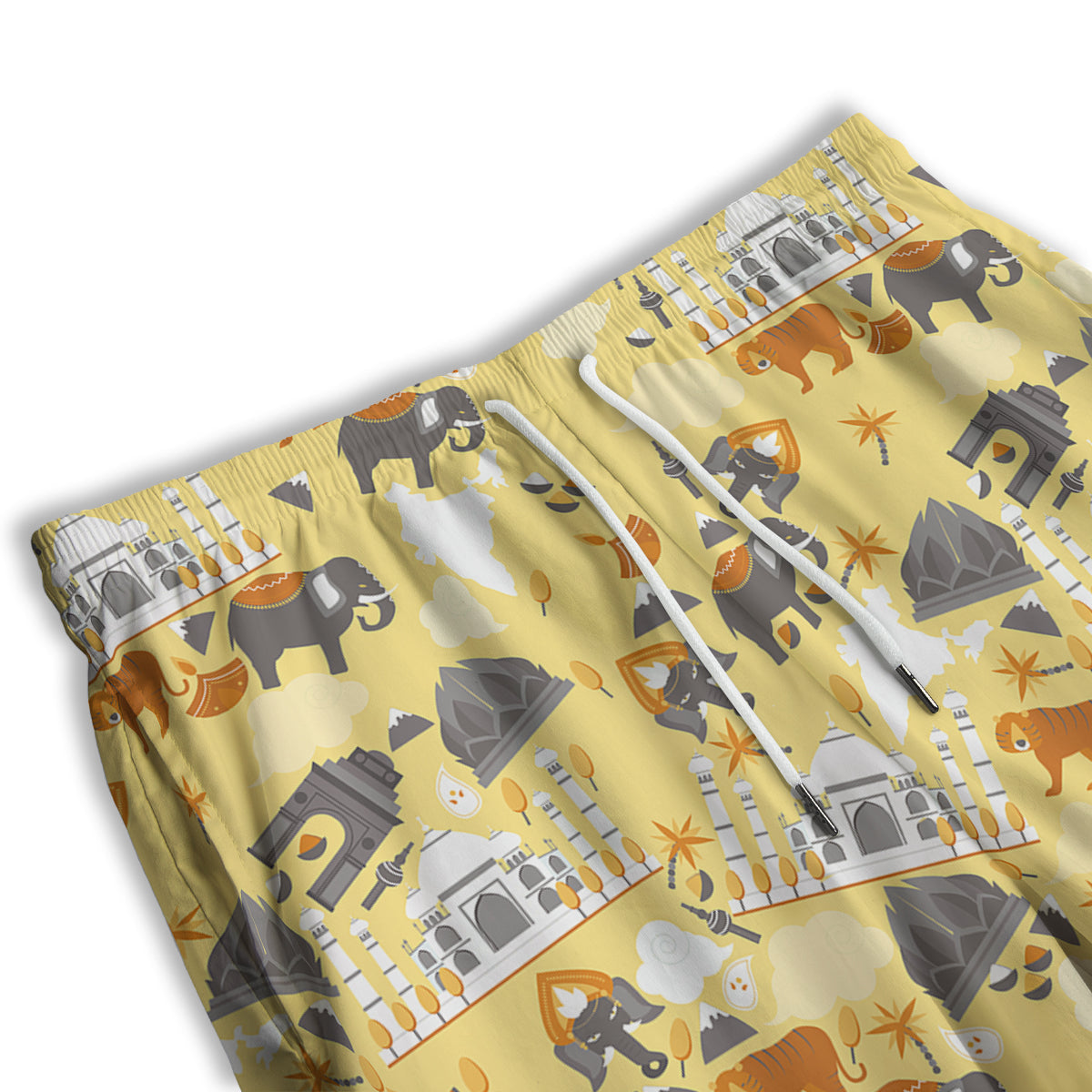 Tiger And Asian Elephant Print Men's Athletic Shorts