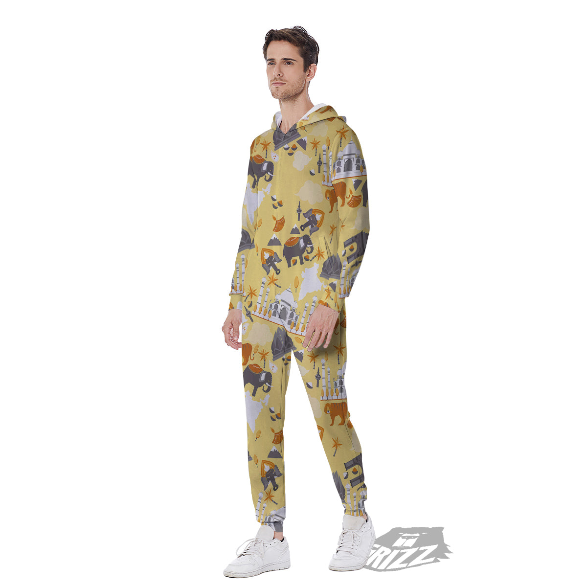 Tiger And Asian Elephant Print Men's Jumpsuit-grizzshop