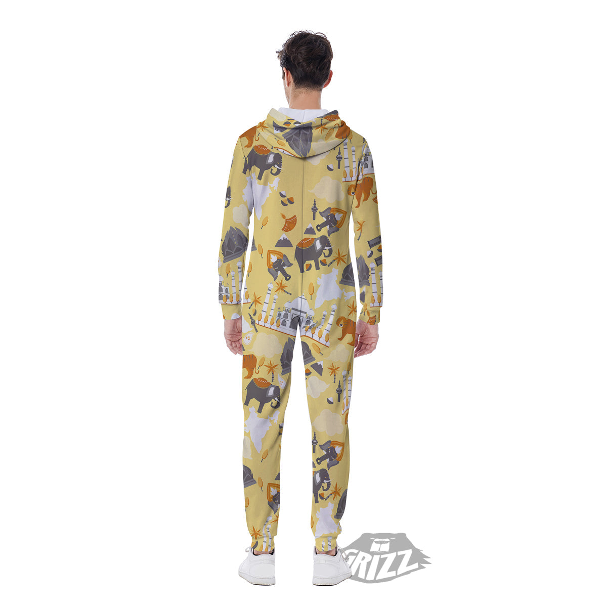 Tiger And Asian Elephant Print Men's Jumpsuit-grizzshop
