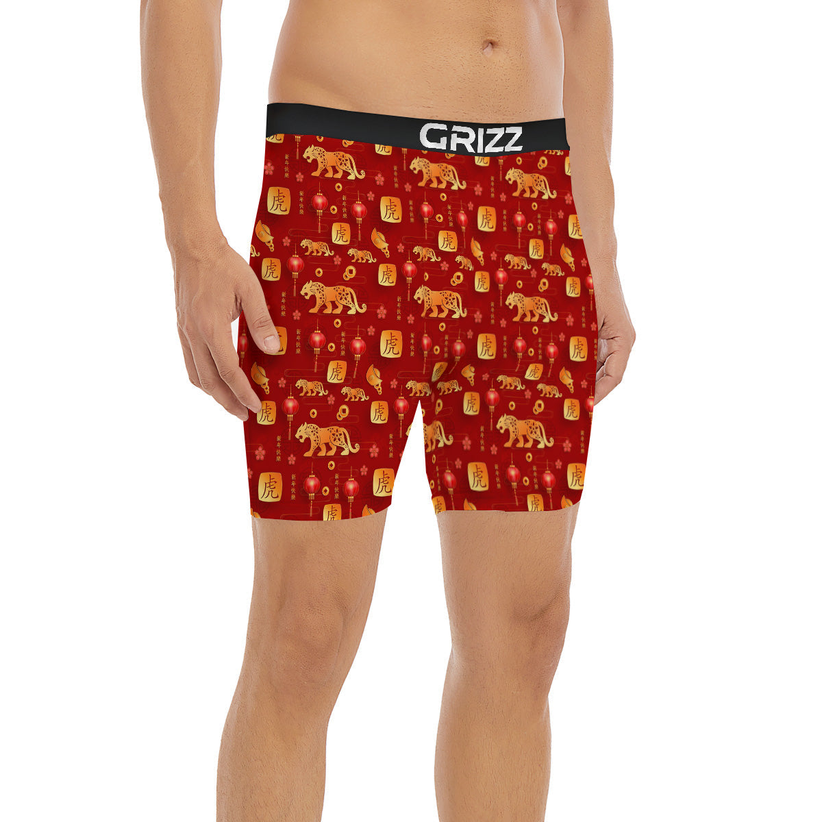 Tiger And Chinese New Year Print Pattern Boxer Briefs-grizzshop