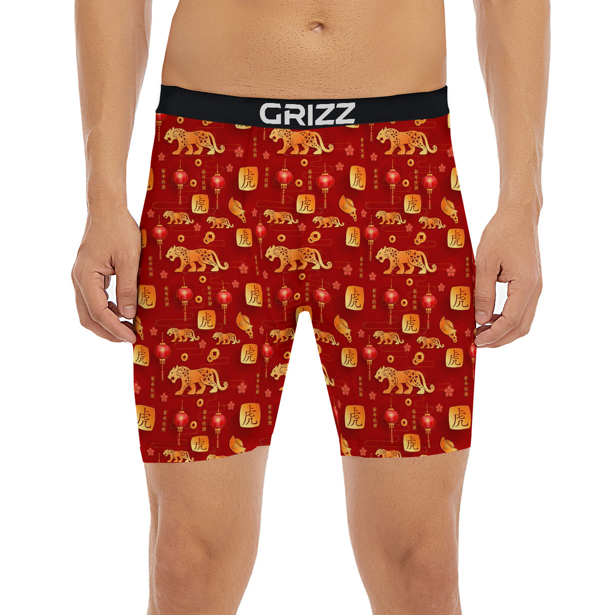 Tiger And Chinese New Year Print Pattern Boxer Briefs-grizzshop