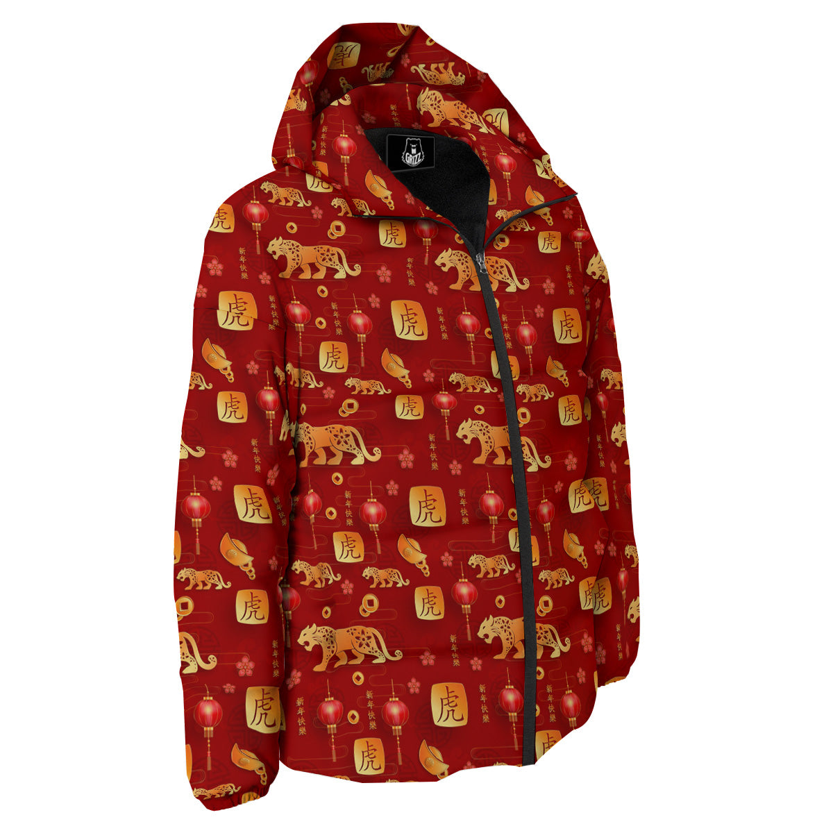 Tiger And Chinese New Year Print Pattern Down Jacket-grizzshop
