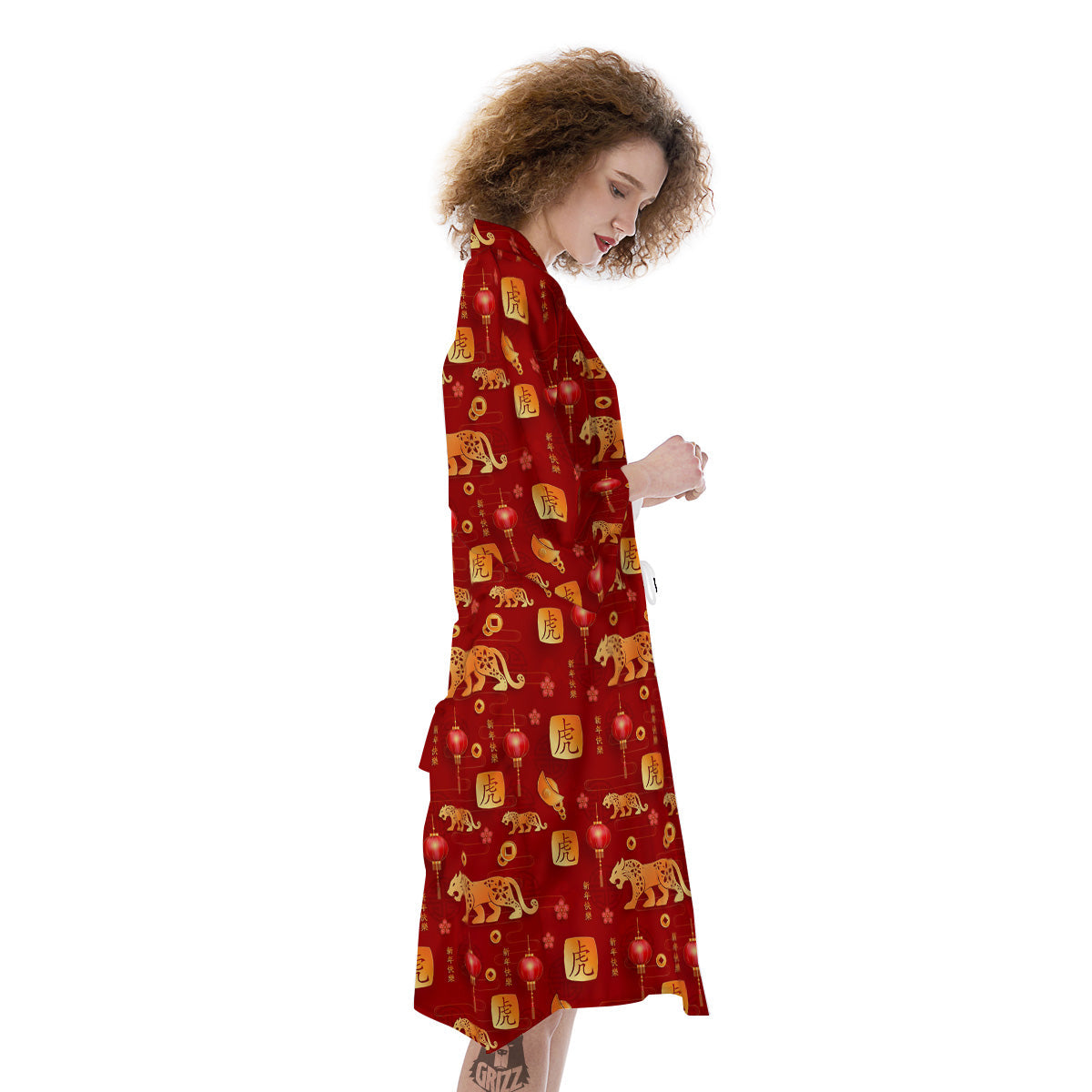 Tiger And Chinese New Year Print Pattern Kimono-grizzshop
