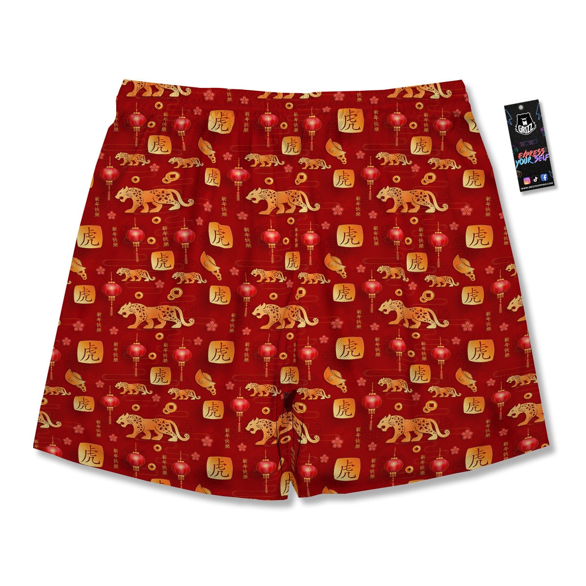 Tiger And Chinese New Year Print Pattern Men's Running Shorts-grizzshop