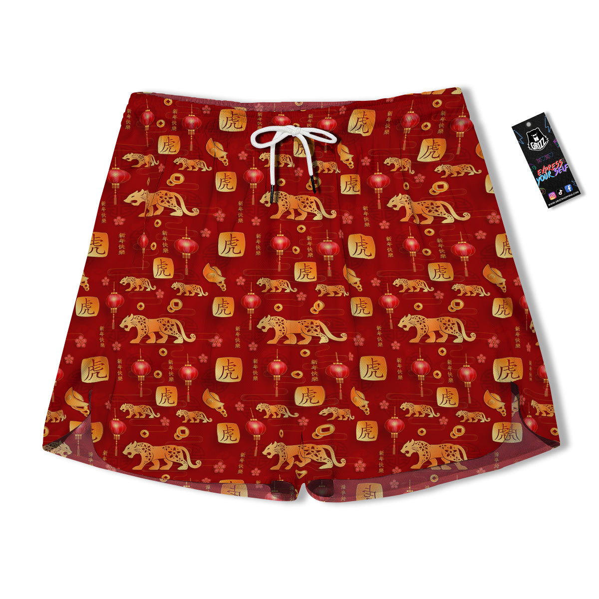Tiger And Chinese New Year Print Pattern Men's Running Shorts-grizzshop