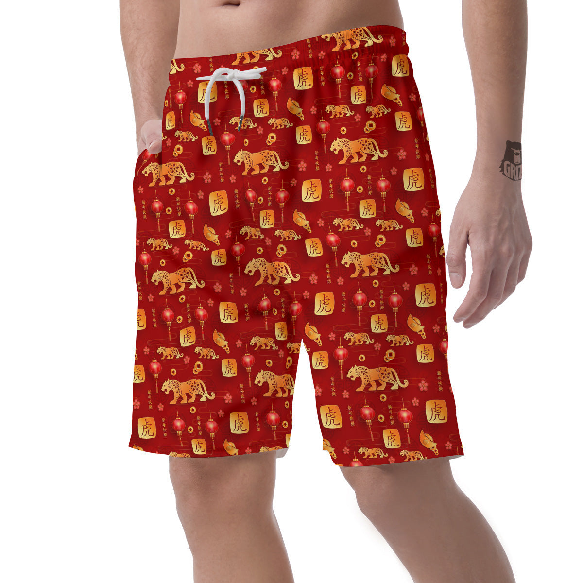 Tiger And Chinese New Year Print Pattern Men's Shorts-grizzshop