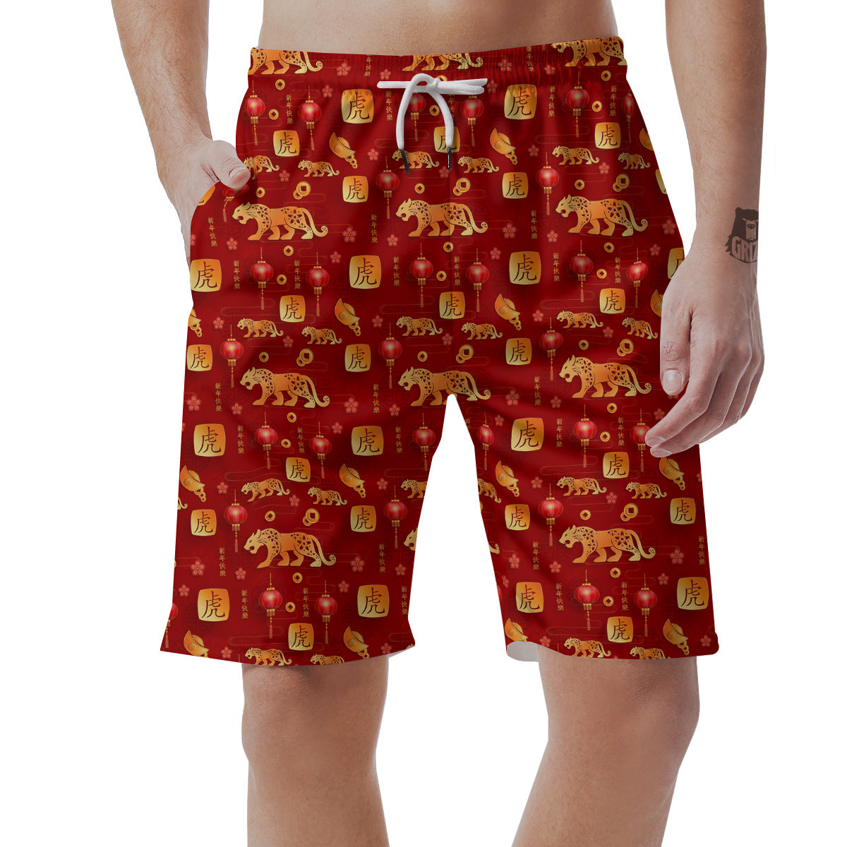 Tiger And Chinese New Year Print Pattern Men's Shorts-grizzshop