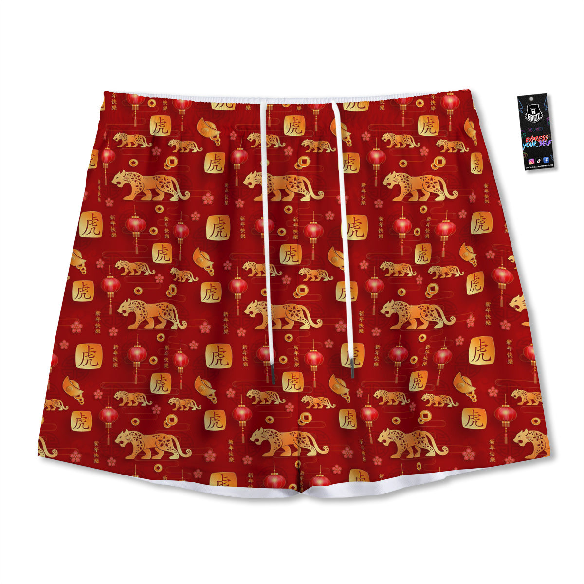 Tropical Leaf Dark Print Pattern Mesh Shorts
