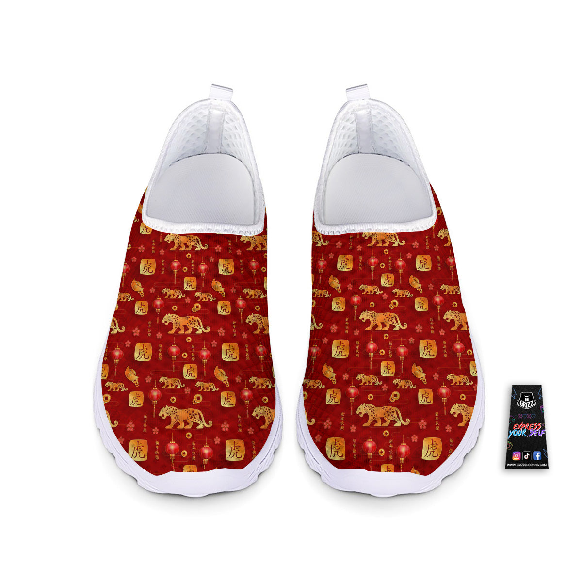 Tiger And Chinese New Year Print Pattern Nurse Shoes-grizzshop