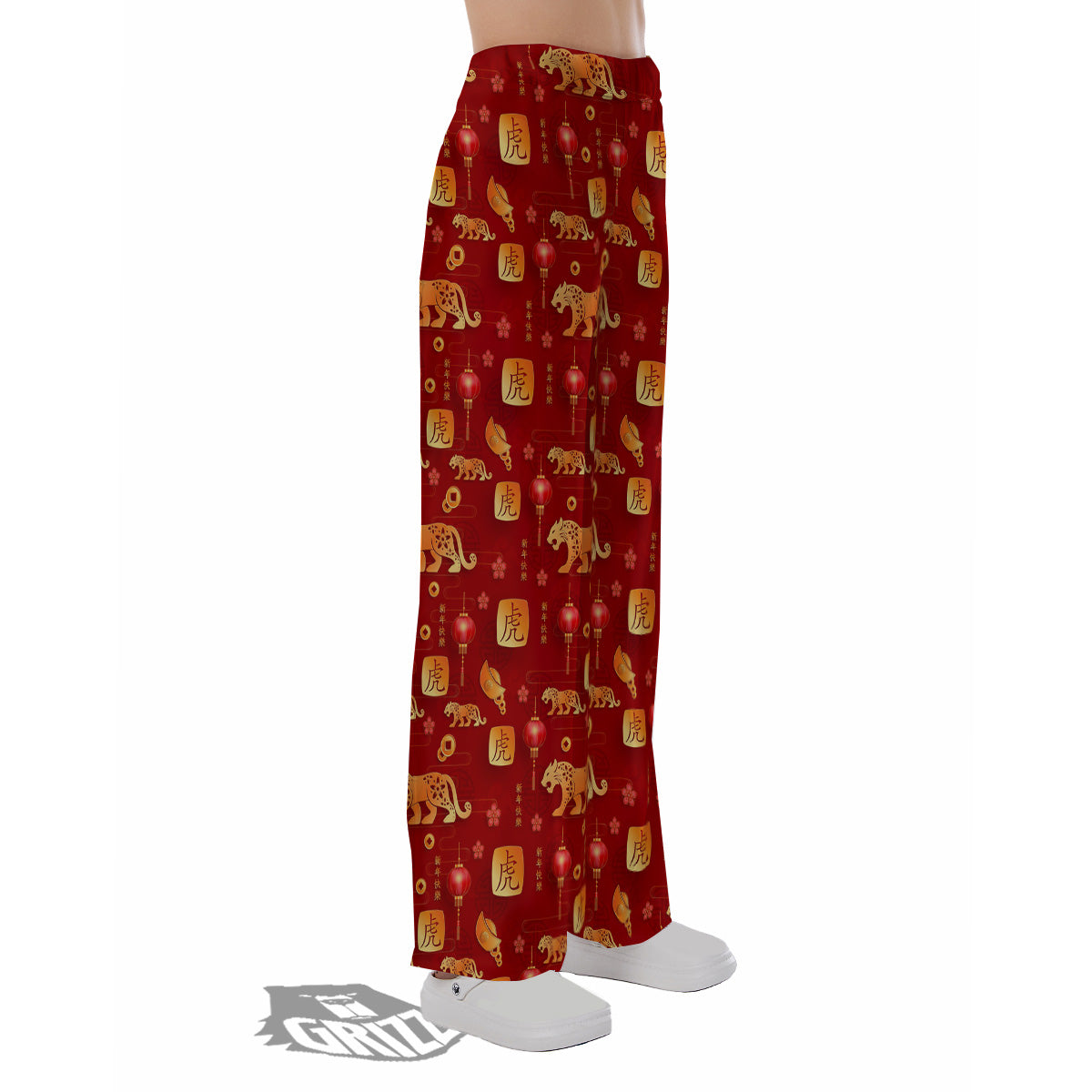 Tiger And Chinese New Year Print Pattern Pajama Pants-grizzshop