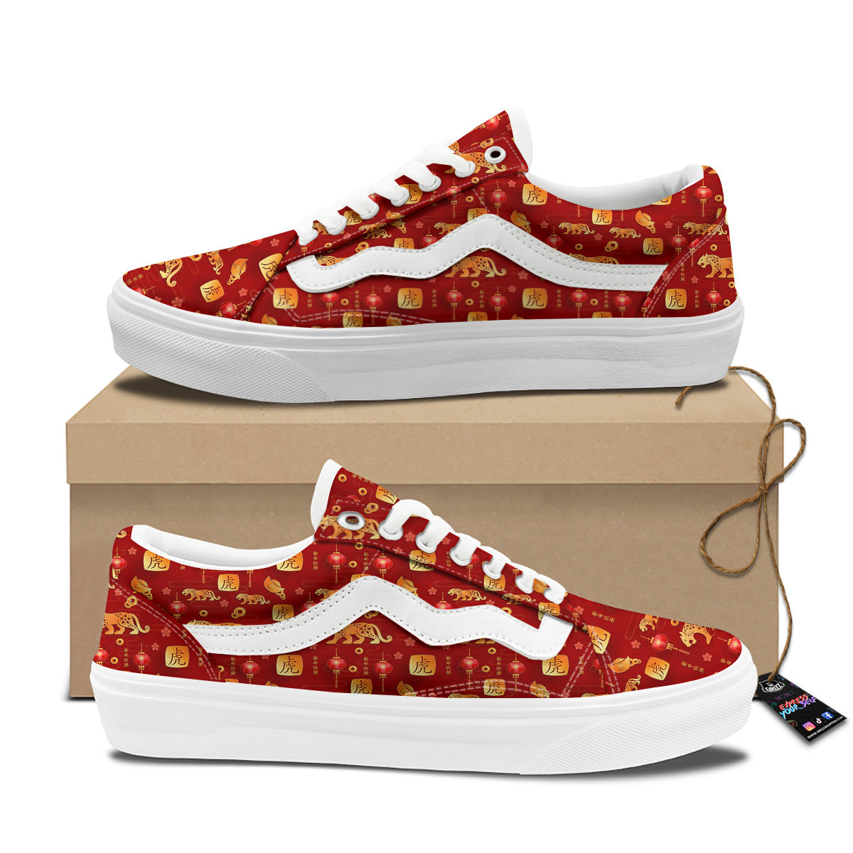 Tiger And Chinese New Year Print Pattern Skate Shoes-grizzshop