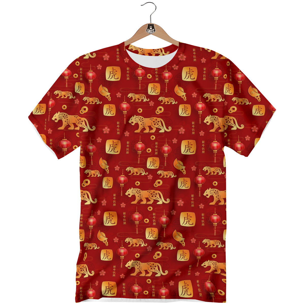 Tiger And Chinese New Year Print Pattern T-Shirt-grizzshop