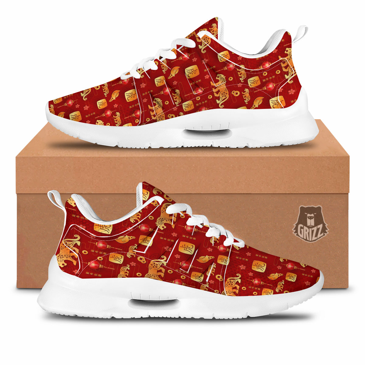Tiger And Chinese New Year Print Pattern Tennis Shoes-grizzshop