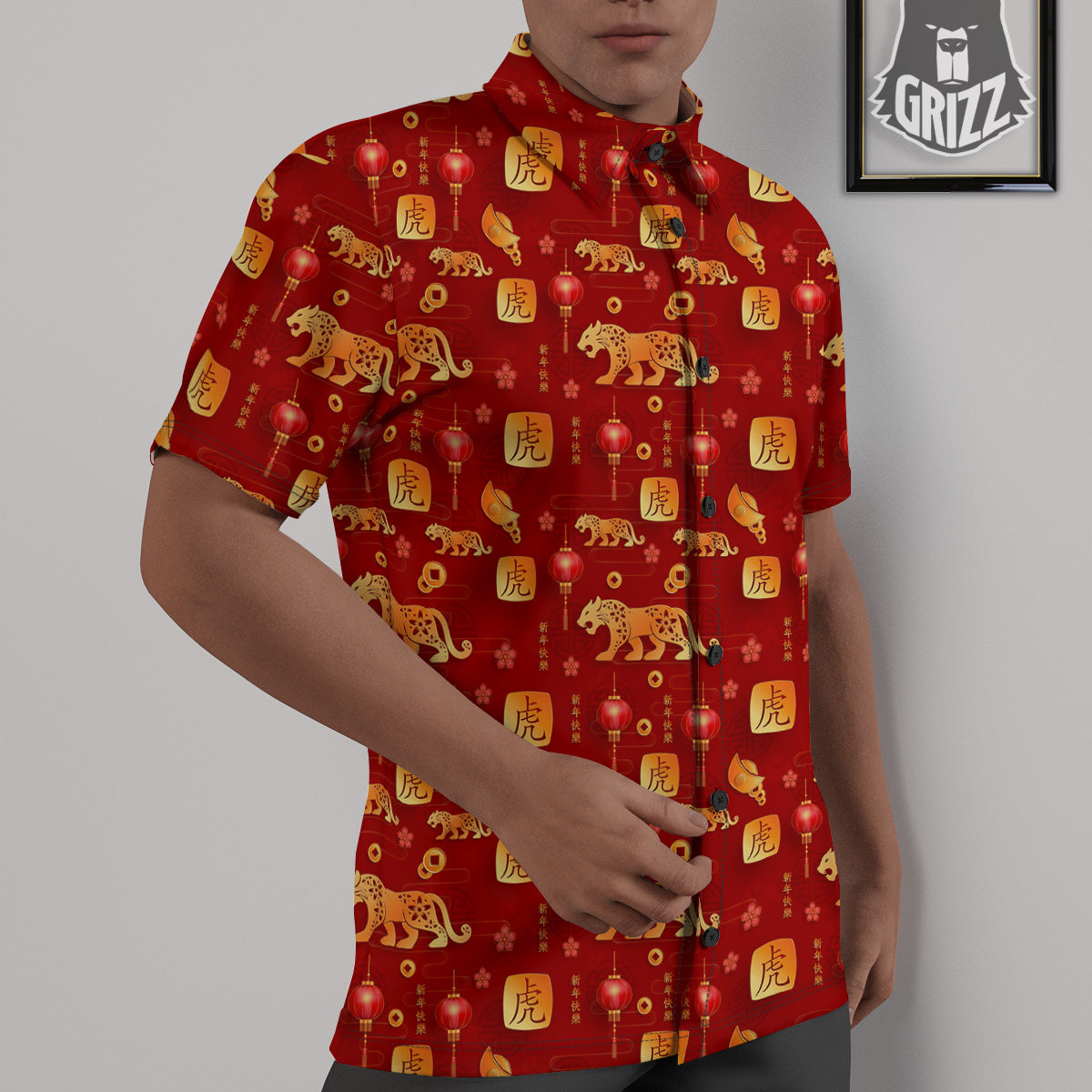 Tiger And Chinese New Year Print Pattern Untucked Shirts-grizzshop