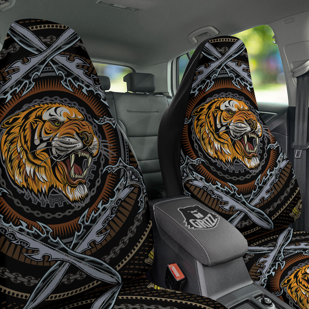 Tiger And Crossed Swords Print Car Seat Covers-grizzshop