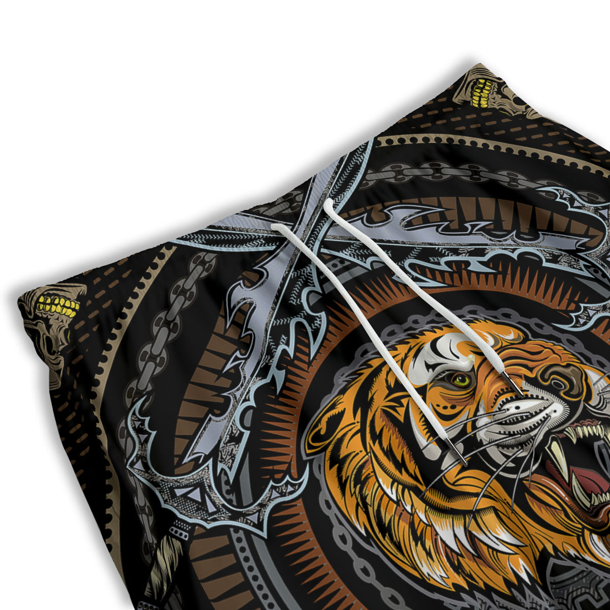 Tiger And Crossed Swords Print Men's Athletic Shorts