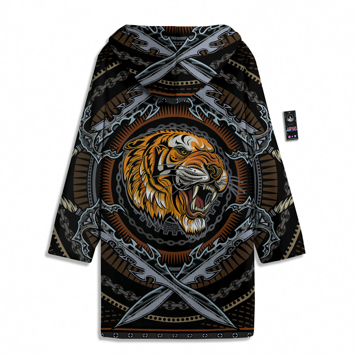 Tiger And Crossed Swords Print Men's Windbreaker Jacket-grizzshop