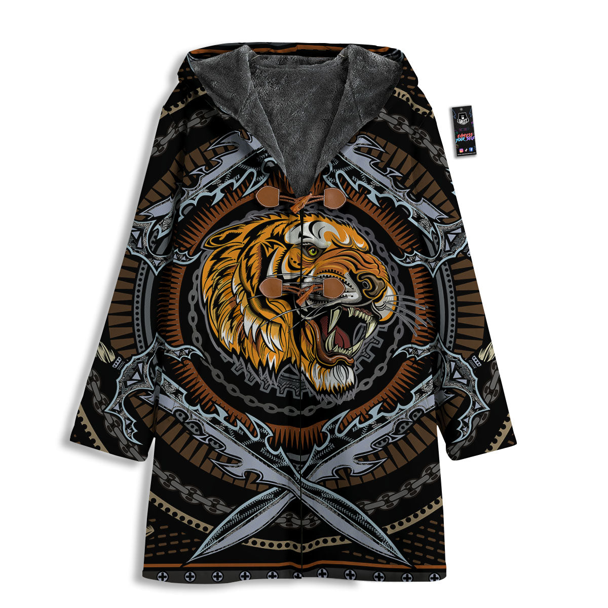 Tiger And Crossed Swords Print Men's Windbreaker Jacket-grizzshop