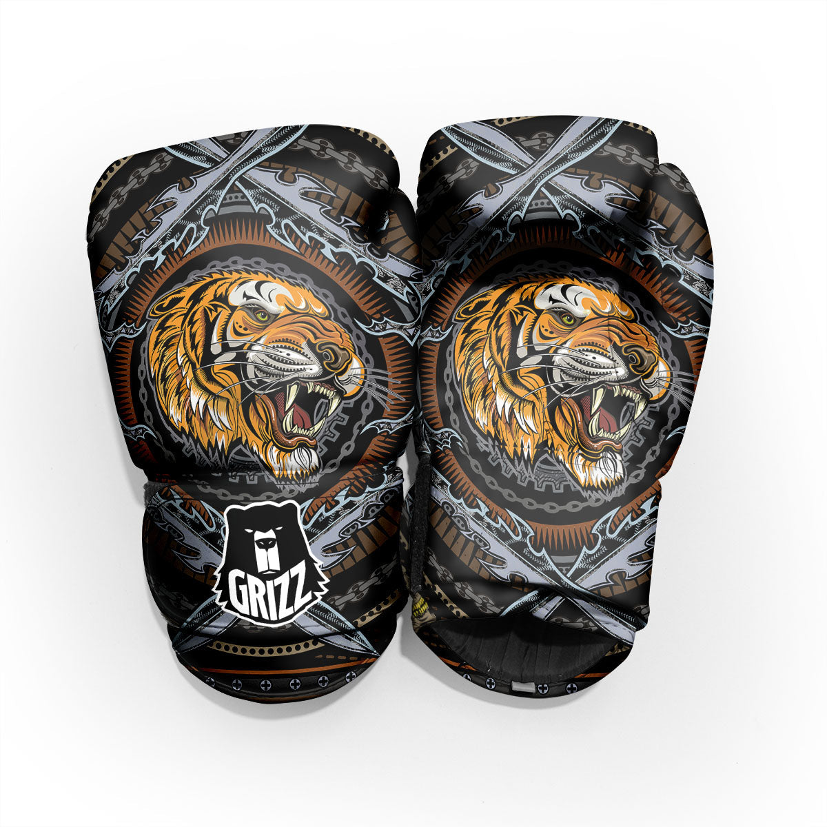 Tiger And Crossed Swords Print Pro Boxing Glove