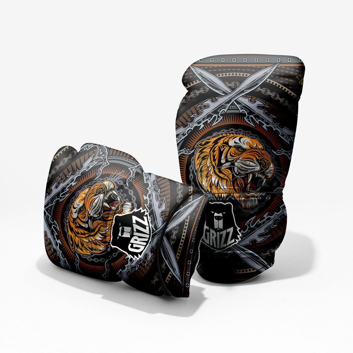Tiger And Crossed Swords Print Pro Boxing Glove