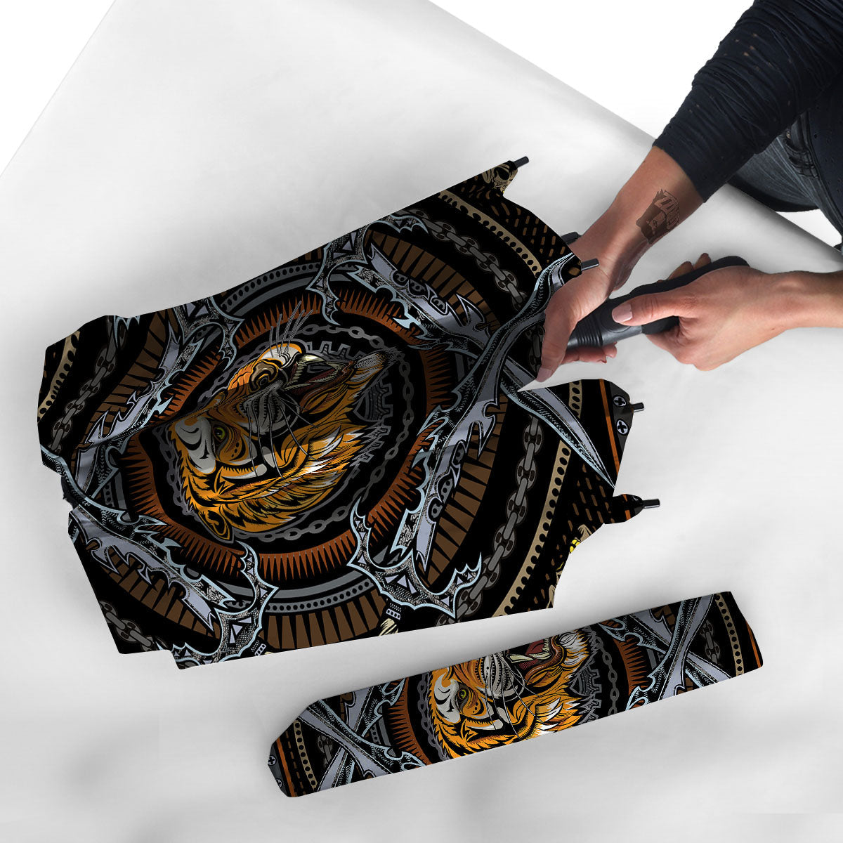 Tiger And Crossed Swords Print Umbrella-grizzshop