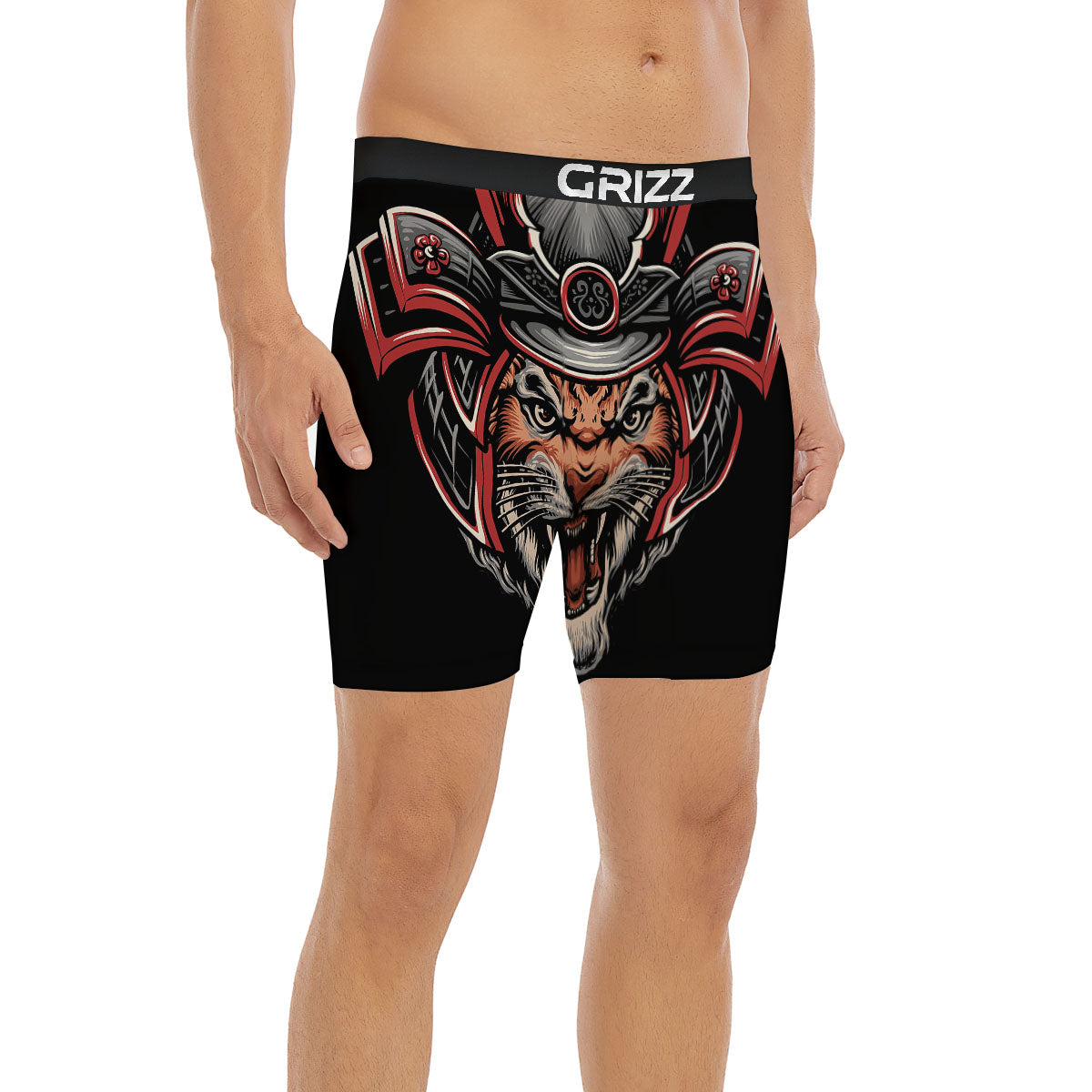 Tiger And Japanese Samurai Print Boxer Briefs-grizzshop