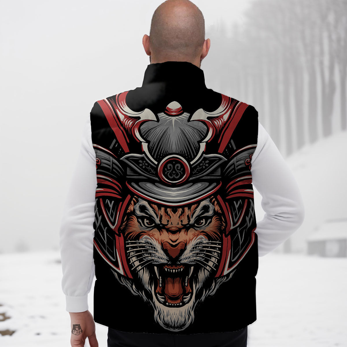 Tiger And Japanese Samurai Print Down Vest
