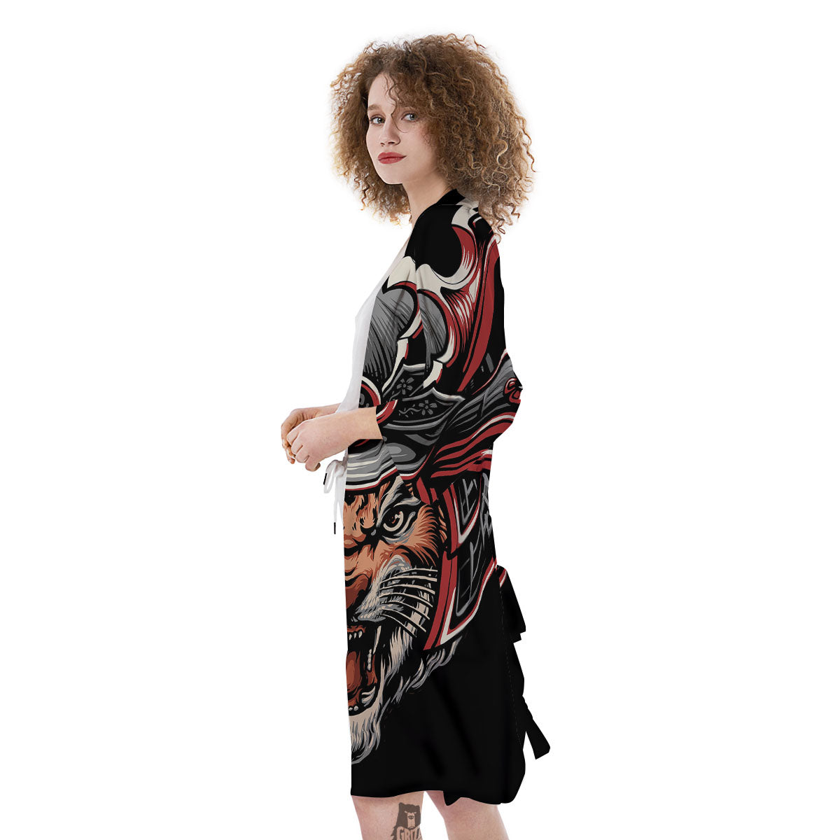 Tiger And Japanese Samurai Print Kimono-grizzshop