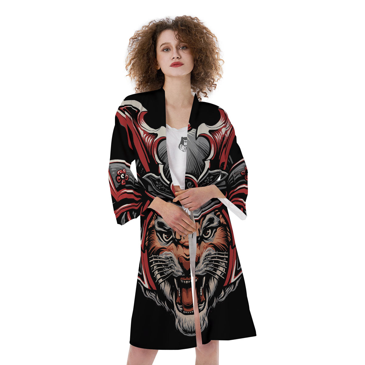 Tiger And Japanese Samurai Print Kimono-grizzshop