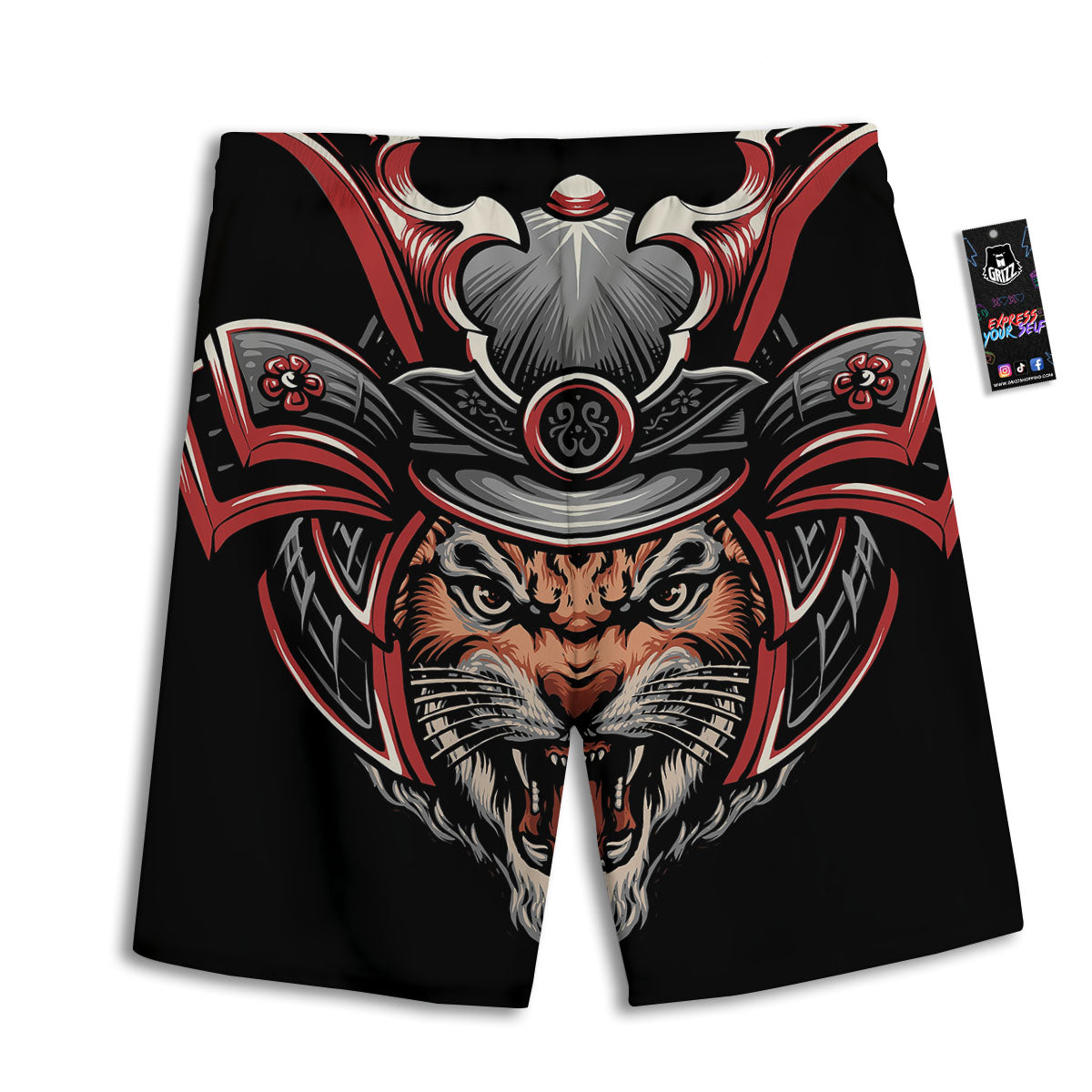 Tiger And Japanese Samurai Print Men's Athletic Shorts