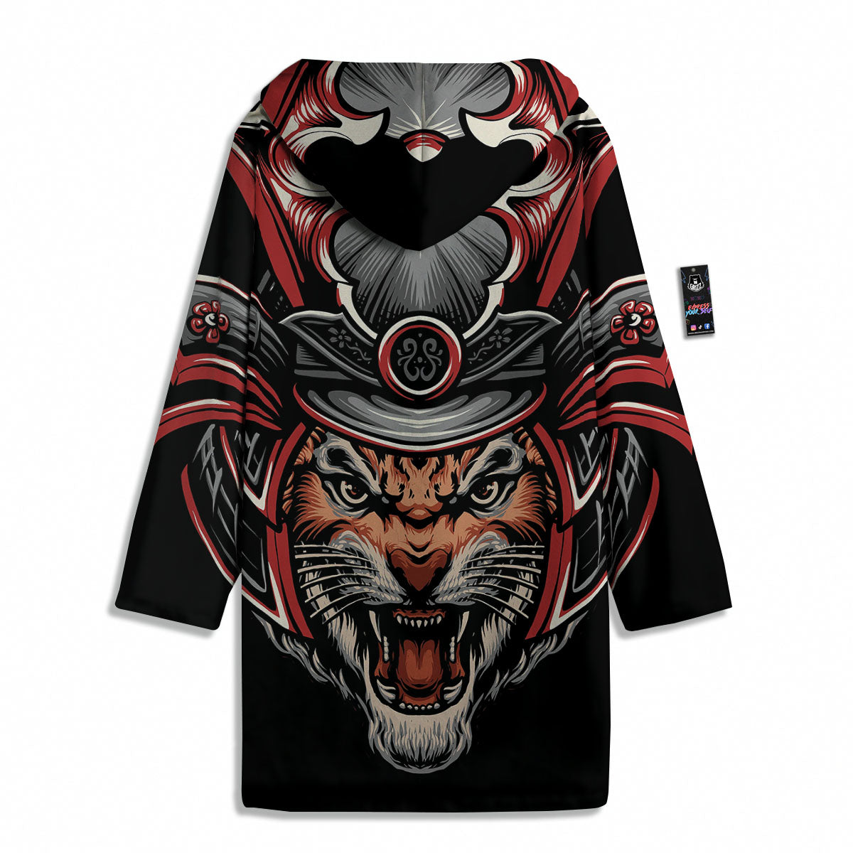 Tiger And Japanese Samurai Print Men's Windbreaker Jacket-grizzshop