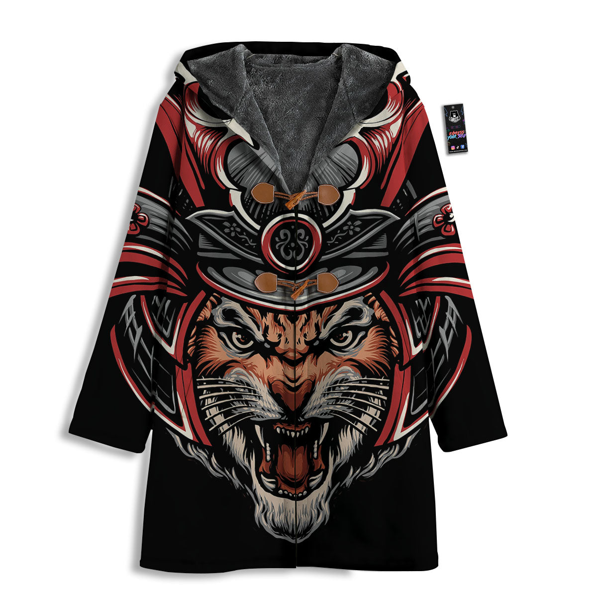 Tiger And Japanese Samurai Print Men's Windbreaker Jacket-grizzshop