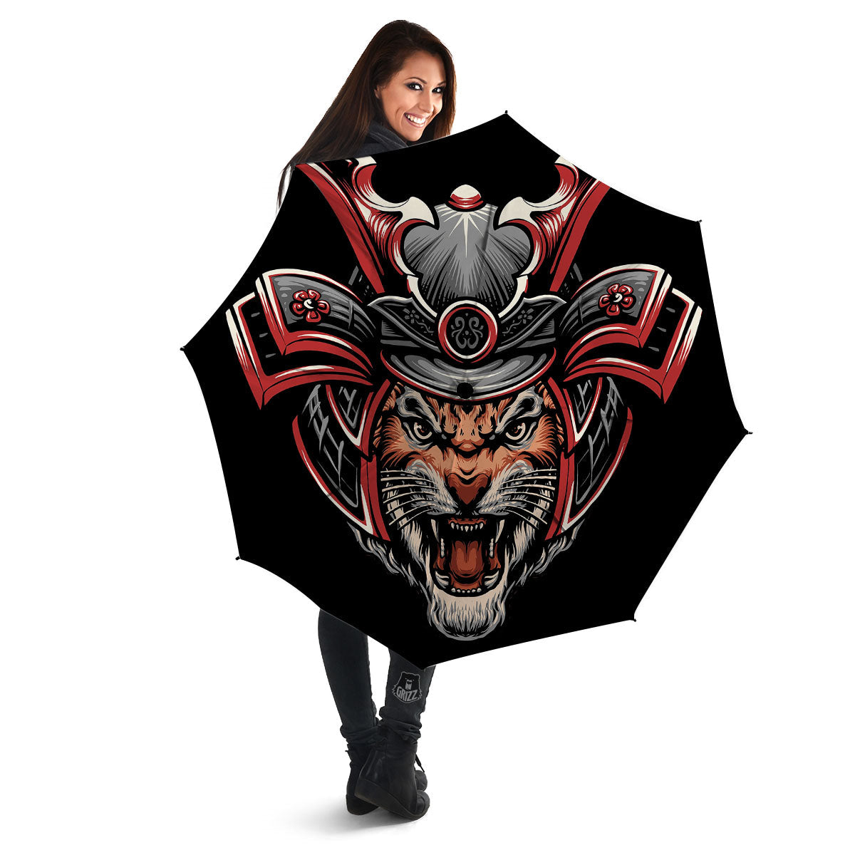 Tiger And Japanese Samurai Print Umbrella-grizzshop