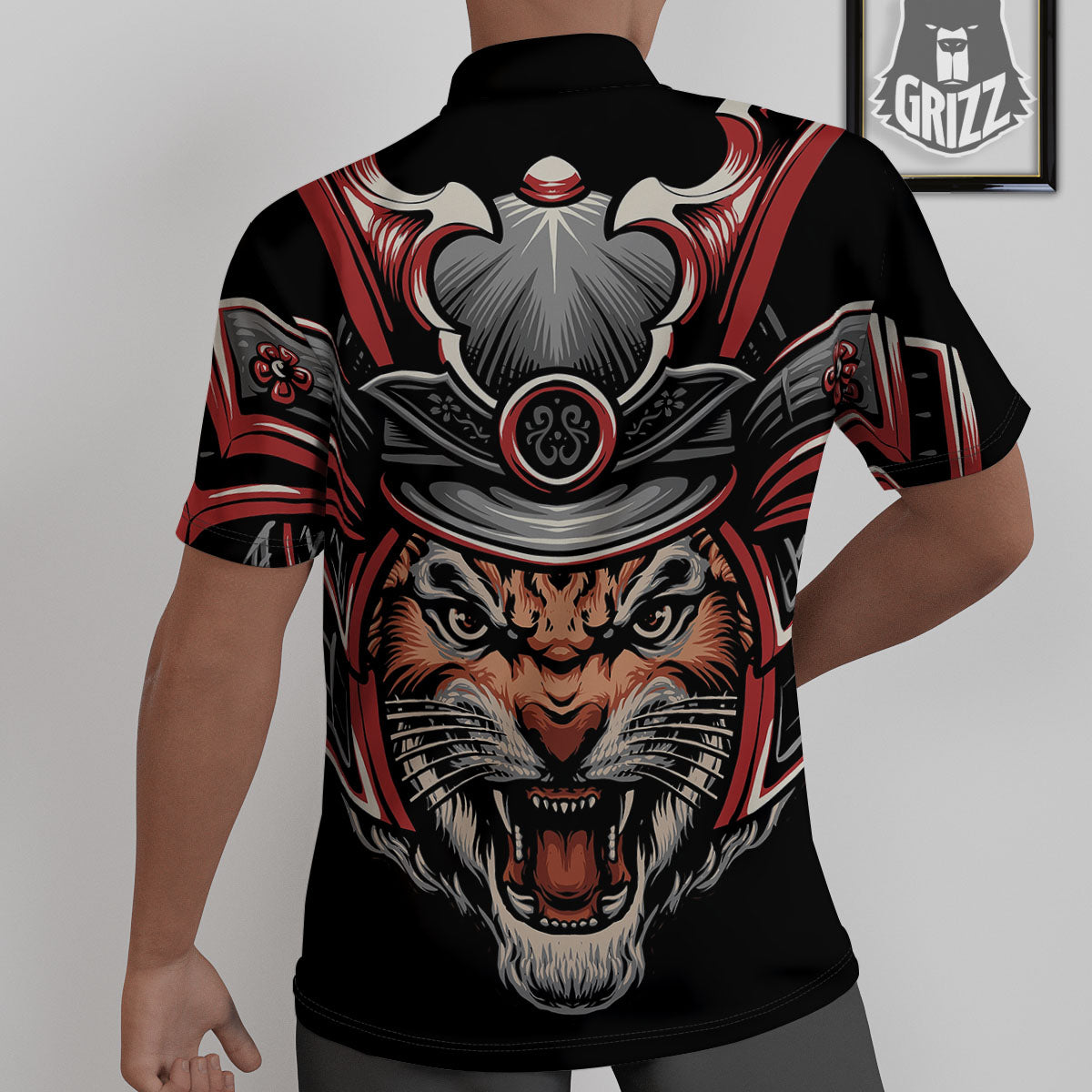 Tiger And Japanese Samurai Print Untucked Shirts-grizzshop